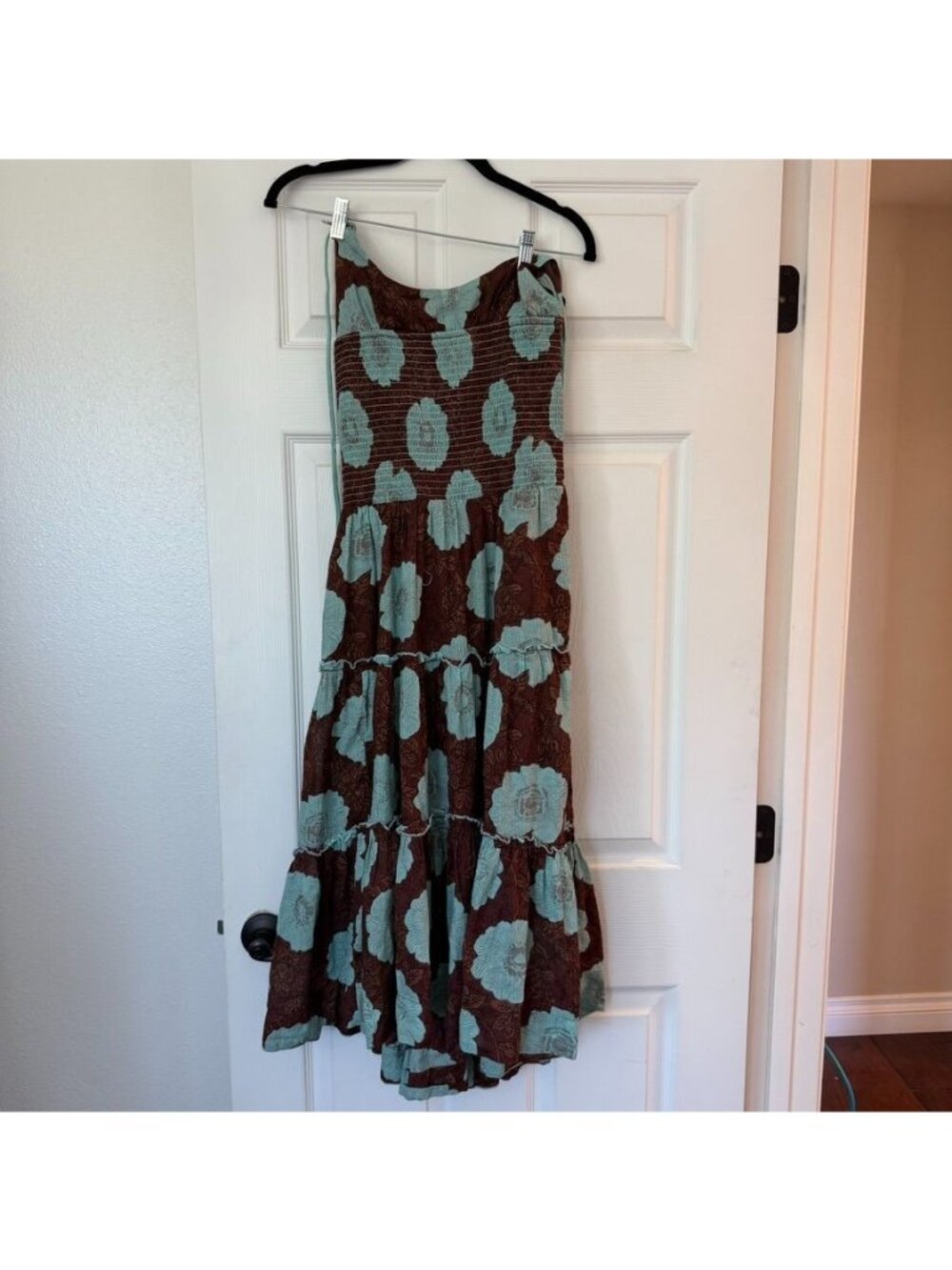 Free People Cotton Dropped Smocked Waist Tiered Midi Dress Size Medium